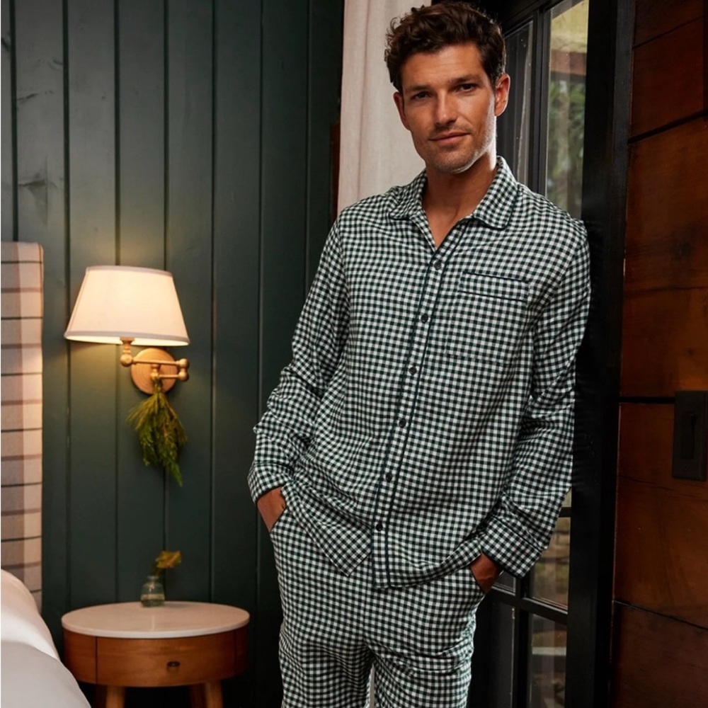 NWT LAKE Men’s Flannel Piped Pants Set Pajamas Conifer Gingham XXL